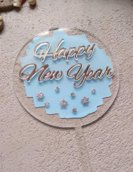 Изображение Топпер Happy New Year на голубом фоне, акрил
